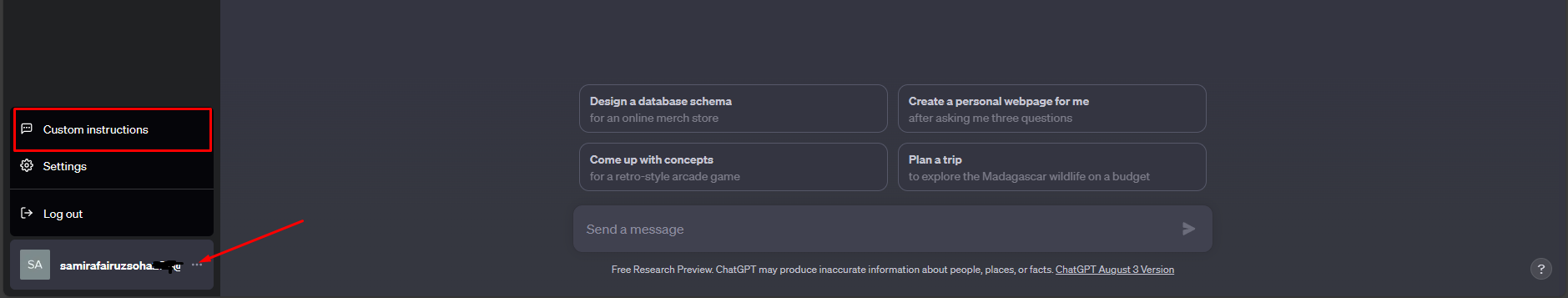 Find ChatGPT Custom Instructions Feature